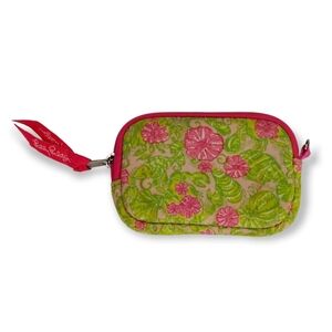 Lilly Pulitzer tech pouch pink green fleece lined